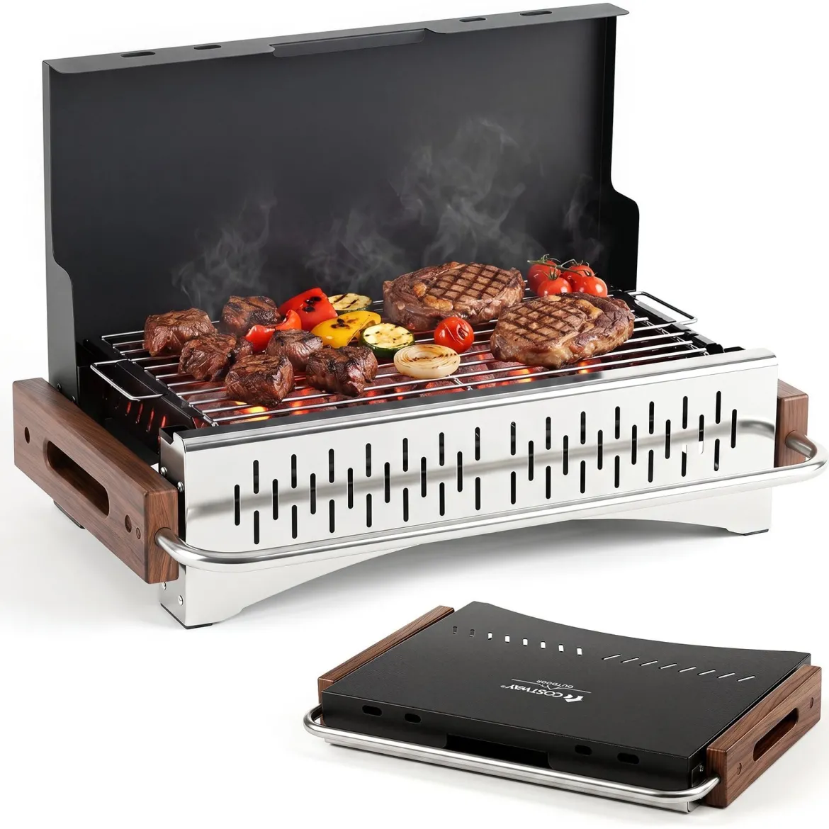 Klappgrill Outdoor Tragbarer Holzkohlegrill Camping Grill aus Metall 50,5 x 33,5 x 33,5 cm