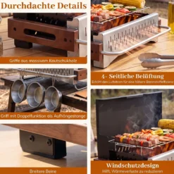 Klappgrill Outdoor Tragbarer Holzkohlegrill Camping Grill aus Metall 50,5 x 33,5 x 33,5 cm