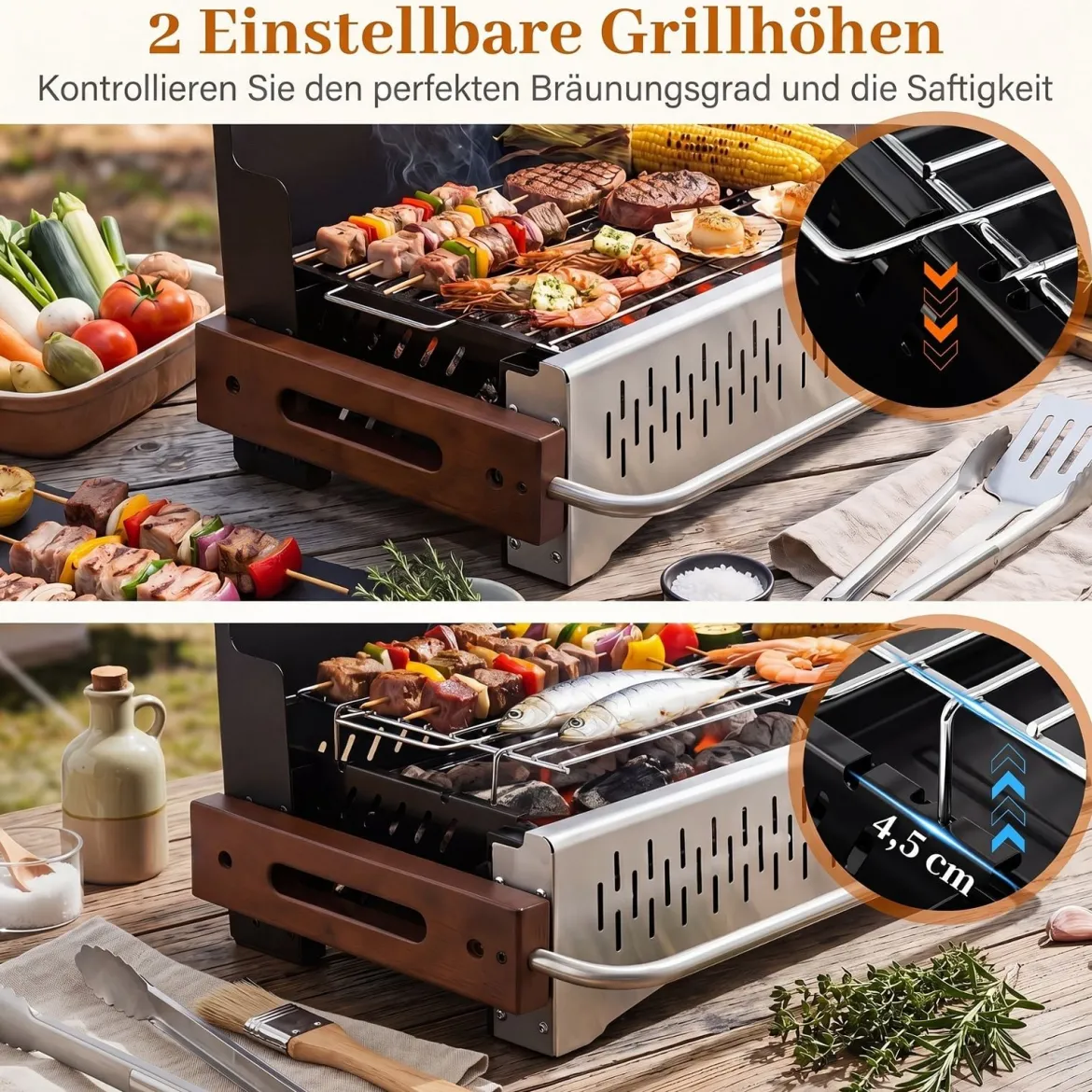 Klappgrill Outdoor Tragbarer Holzkohlegrill Camping Grill aus Metall 50,5 x 33,5 x 33,5 cm
