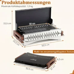 Klappgrill Outdoor Tragbarer Holzkohlegrill Camping Grill aus Metall 50,5 x 33,5 x 33,5 cm