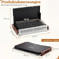 Klappgrill Outdoor Tragbarer Holzkohlegrill Camping Grill aus Metall 62 x 43,5 x 41,5 cm