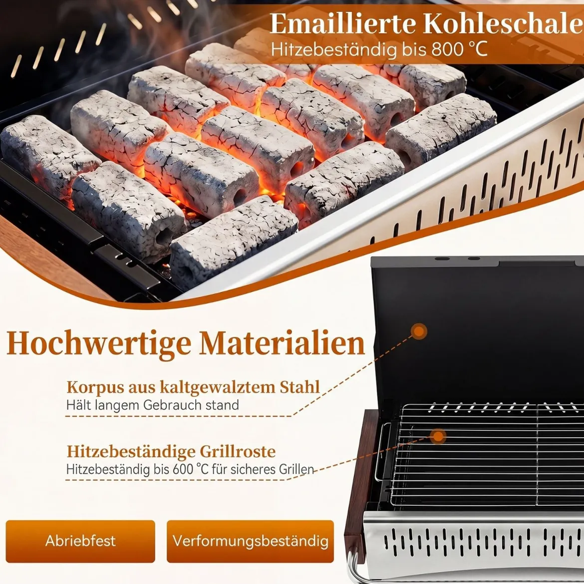 Klappgrill Outdoor Tragbarer Holzkohlegrill Camping Grill aus Metall 62 x 43,5 x 41,5 cm
