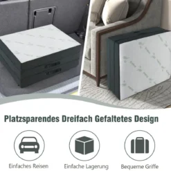 Klappmatratze 10 cm Dicke 3-Fach Klappbare Matratze 193 x 80 x 10 cm Weiß & Grau