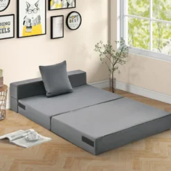 Klappmatratze mit Kissen aus Schaumstoff 15cm dick Schlafsofa mit Waschbarem Bezug 190 x 100 x 15 cm Grau