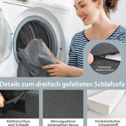 Klappmatratze mit Kissen aus Schaumstoff 15cm dick Schlafsofa mit Waschbarem Bezug 190 x 100 x 15 cm Grau