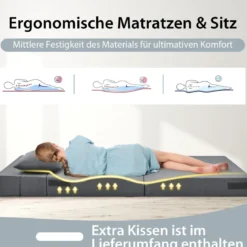 Klappmatratze mit Kissen aus Schaumstoff 15cm dick Schlafsofa mit Waschbarem Bezug 190 x 100 x 15 cm Grau