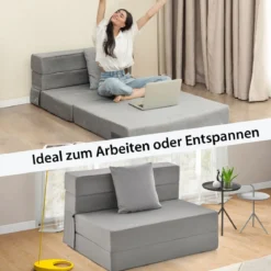 Klappmatratze mit Kissen aus Schaumstoff 15cm dick Schlafsofa mit Waschbarem Bezug 190 x 100 x 15 cm Grau