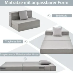 Klappmatratze mit Kissen aus Schaumstoff 15cm dick Schlafsofa mit Waschbarem Bezug 190 x 100 x 15 cm Grau