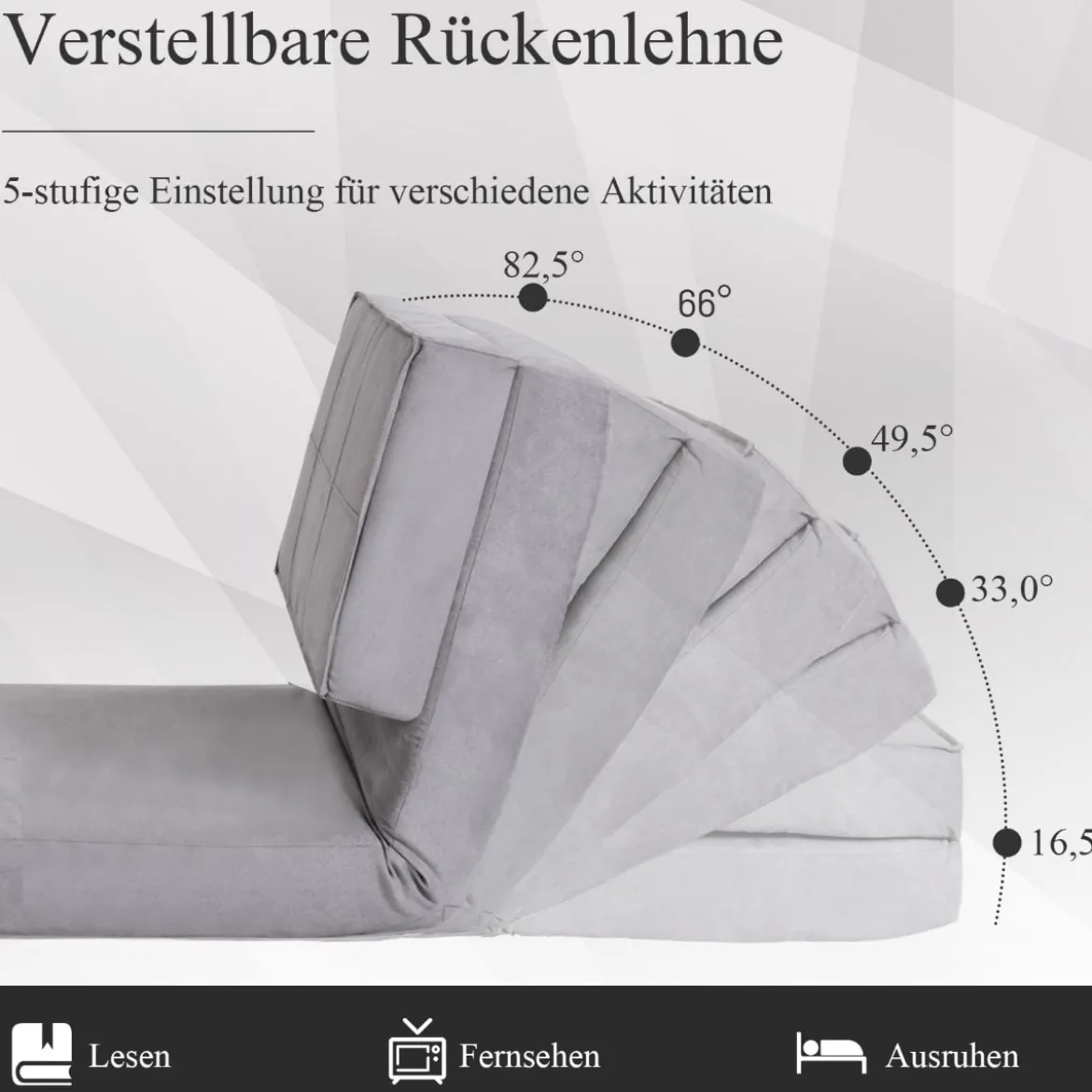 Klappsofa 3-Fach Umklappbares Schlafsofa mit 5Rückenlehnenpositionen Grau