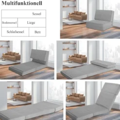 Klappsofa 3-Fach Umklappbares Schlafsofa mit 5Rückenlehnenpositionen Grau