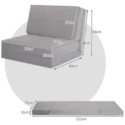 Klappsofa 3-Fach Umklappbares Schlafsofa mit 5Rückenlehnenpositionen Grau