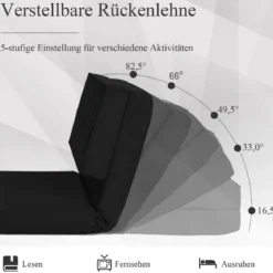 Klappsofa 3-Fach Umklappbares Schlafsofa mit 5Rückenlehnenpositionen Schwarz
