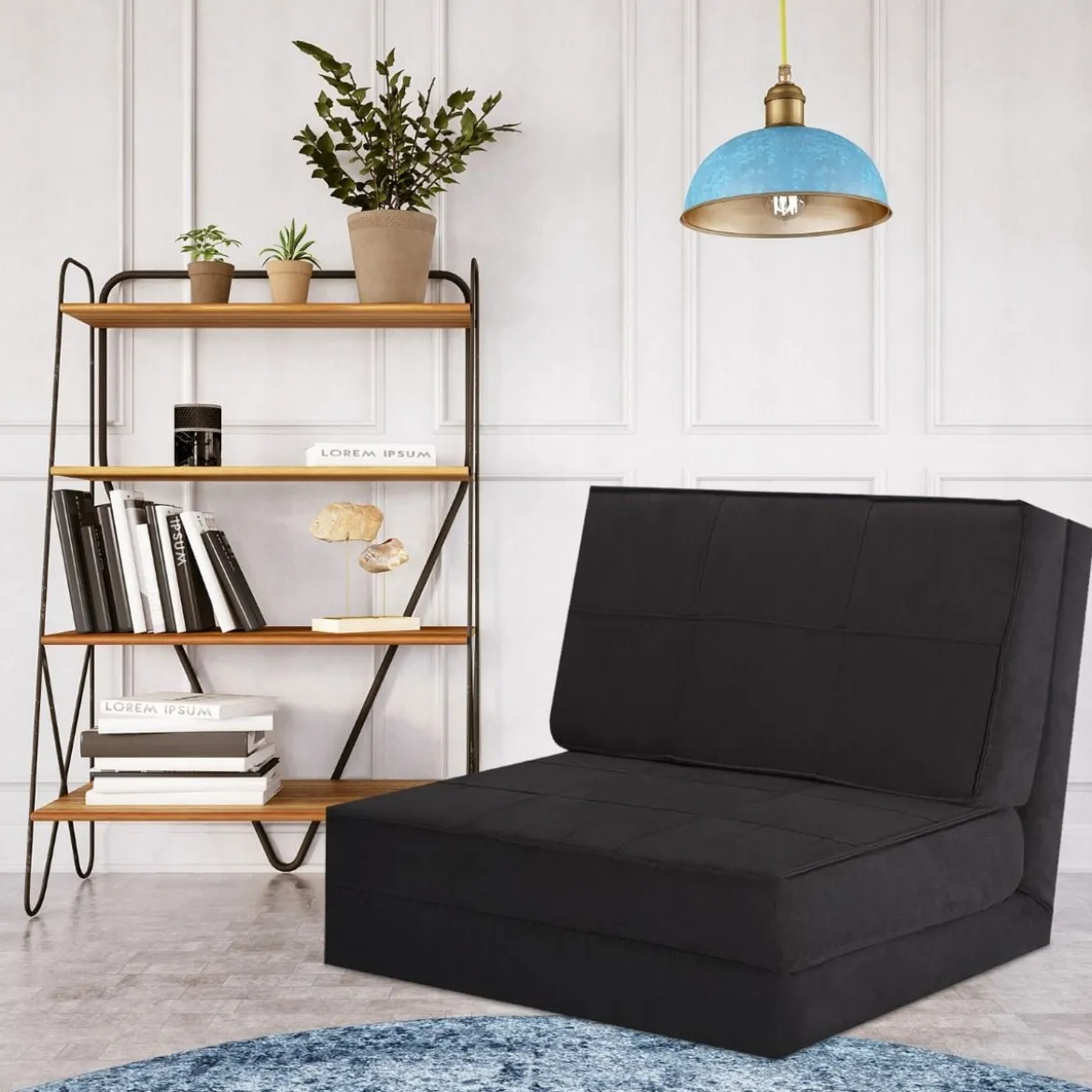Klappsofa 3-Fach Umklappbares Schlafsofa mit 5Rückenlehnenpositionen Schwarz