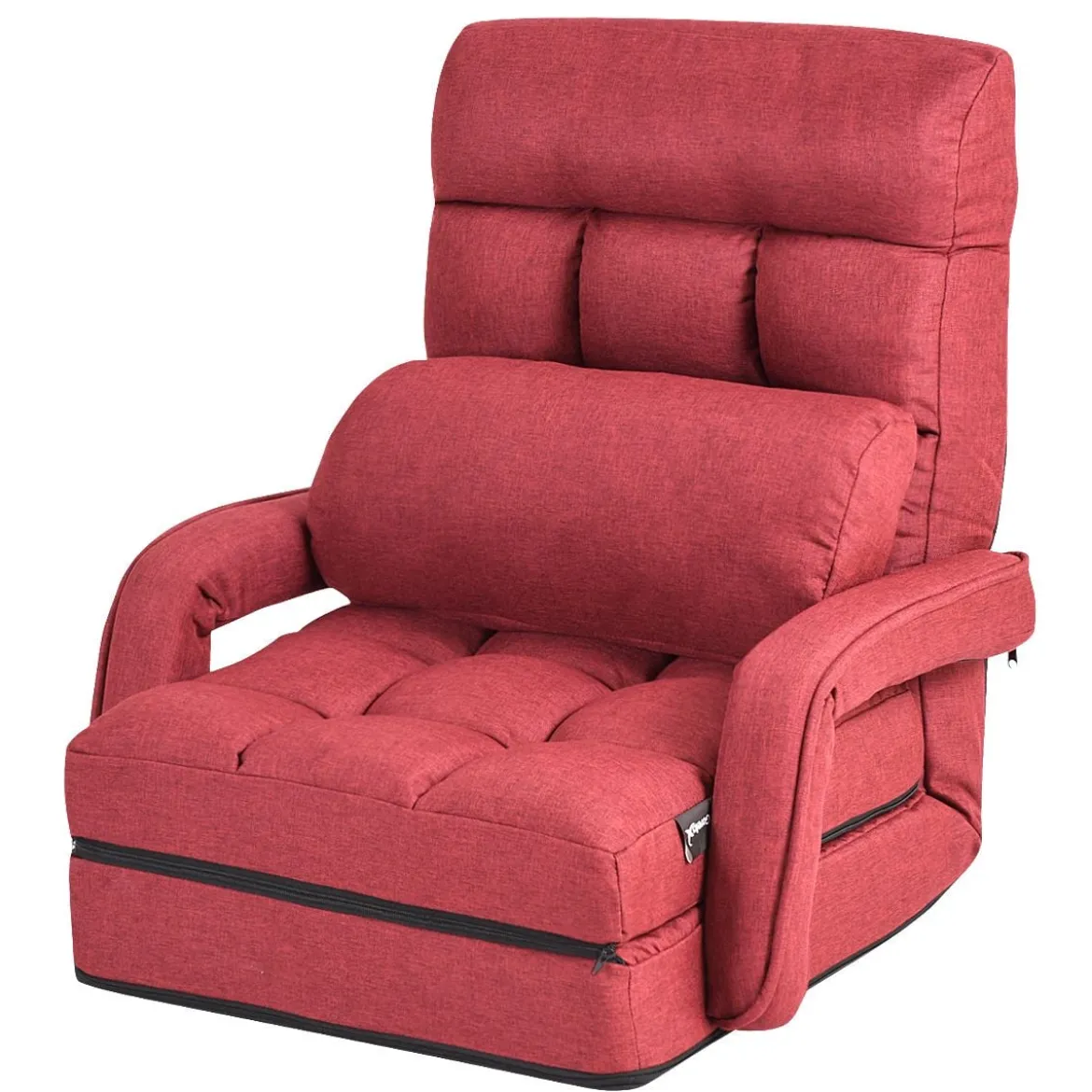 Klappsofa Schlafsofa Bodenstuhlsofa Liegebett verstellbar mit Armlehnen & Kissen Rot