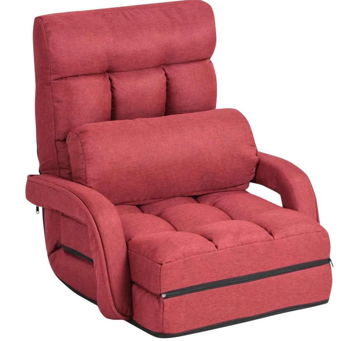 Klappsofa Schlafsofa Bodenstuhlsofa Liegebett verstellbar mit Armlehnen & Kissen Rot