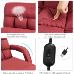 Klappsofa Schlafsofa Bodenstuhlsofa Liegebett verstellbar mit Armlehnen & Kissen Rot