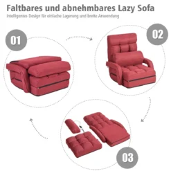 Klappsofa Schlafsofa Bodenstuhlsofa Liegebett verstellbar mit Armlehnen & Kissen Rot