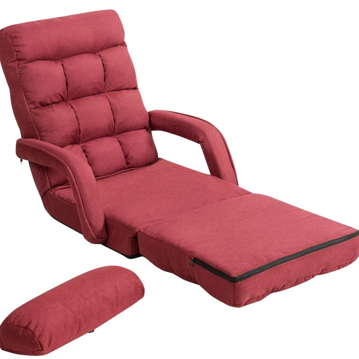 Klappsofa Schlafsofa Bodenstuhlsofa Liegebett verstellbar mit Armlehnen & Kissen Rot