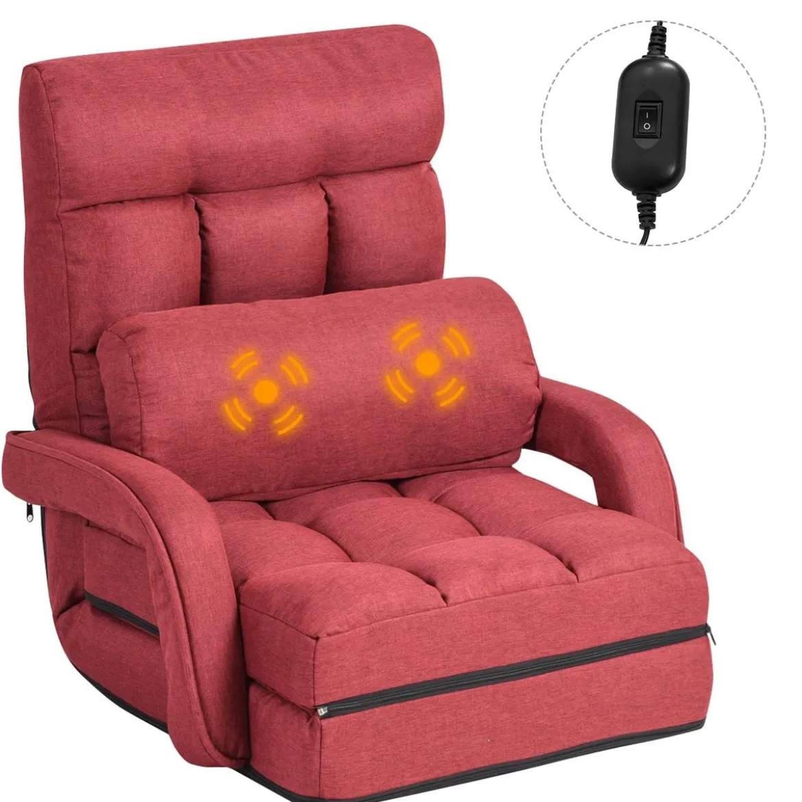 Klappsofa Schlafsofa Bodenstuhlsofa Liegebett verstellbar mit Armlehnen & Kissen Rot