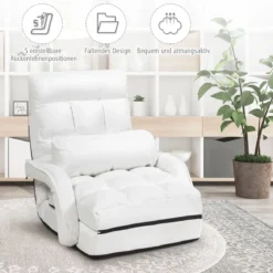 Klappsofa Schlafsofa Bodenstuhlsofa Liegebett verstellbar mit Armlehnen & Kissen Weiß