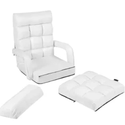 Klappsofa Schlafsofa Bodenstuhlsofa Liegebett verstellbar mit Armlehnen & Kissen Weiß