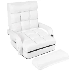 Klappsofa Schlafsofa Bodenstuhlsofa Liegebett verstellbar mit Armlehnen & Kissen Weiß