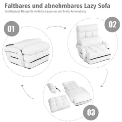 Klappsofa Schlafsofa Bodenstuhlsofa Liegebett verstellbar mit Armlehnen & Kissen Weiß