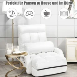 Klappsofa Schlafsofa Bodenstuhlsofa Liegebett verstellbar mit Armlehnen & Kissen Weiß