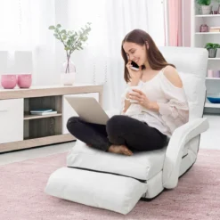 Klappsofa Schlafsofa Bodenstuhlsofa Liegebett verstellbar mit Armlehnen & Kissen Weiß