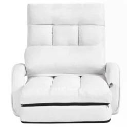 Klappsofa Schlafsofa Bodenstuhlsofa Liegebett verstellbar mit Armlehnen & Kissen Weiß
