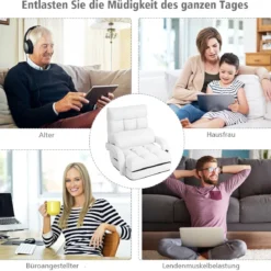 Klappsofa Schlafsofa Bodenstuhlsofa Liegebett verstellbar mit Armlehnen & Kissen Weiß