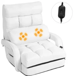 Klappsofa Schlafsofa Bodenstuhlsofa Liegebett verstellbar mit Armlehnen & Kissen Weiß