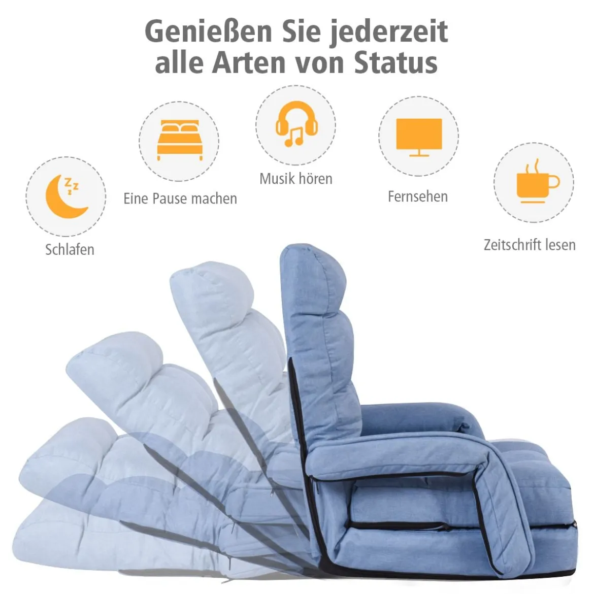 Klappsofa Schlafsofa Bodenstuhlsofa Liegebett verstellbar mit Armlehnen & Kissen Blau