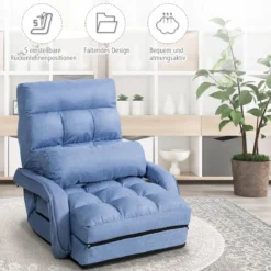 Klappsofa Schlafsofa Bodenstuhlsofa Liegebett verstellbar mit Armlehnen & Kissen Blau