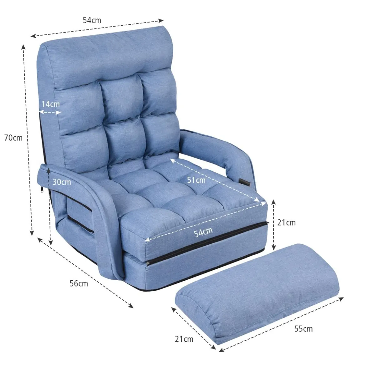 Klappsofa Schlafsofa Bodenstuhlsofa Liegebett verstellbar mit Armlehnen & Kissen Blau