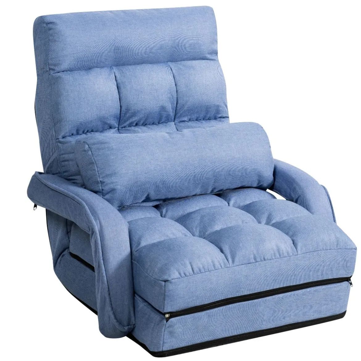 Klappsofa Schlafsofa Bodenstuhlsofa Liegebett verstellbar mit Armlehnen & Kissen Blau