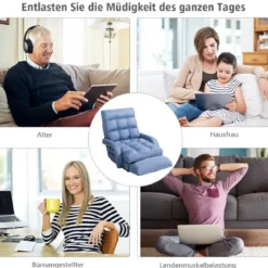 Klappsofa Schlafsofa Bodenstuhlsofa Liegebett verstellbar mit Armlehnen & Kissen Blau