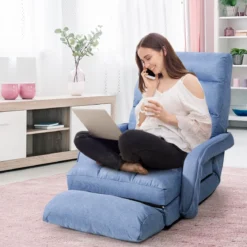 Klappsofa Schlafsofa Bodenstuhlsofa Liegebett verstellbar mit Armlehnen & Kissen Blau