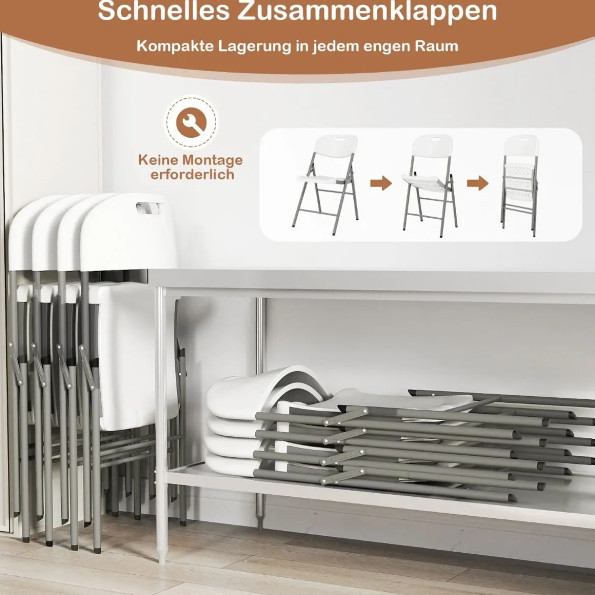 Klappstühle 4er Set Gaststühle mit Metallrahmen und Tragegriff für Partys Weiß