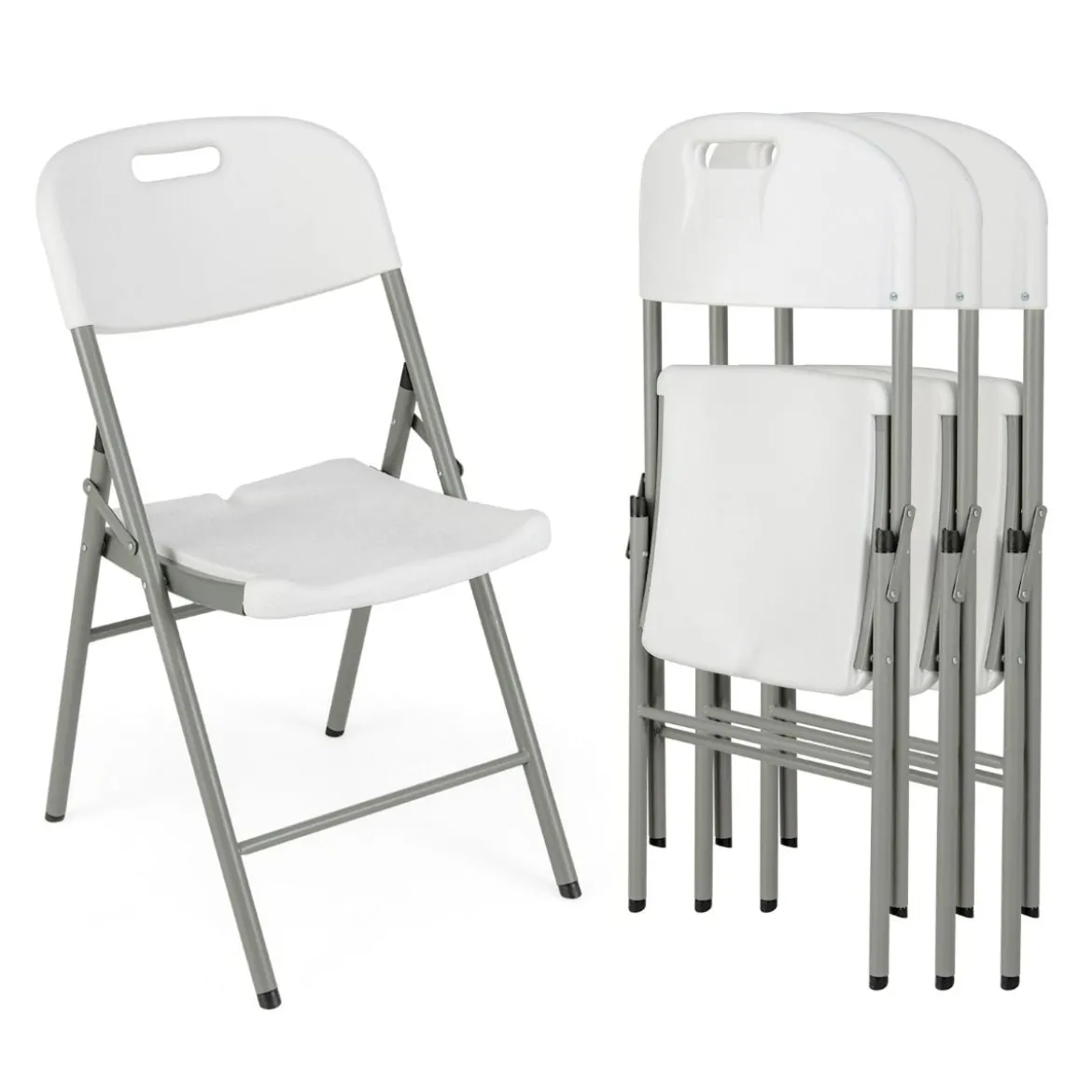 Klappstühle 4er Set Gaststühle mit Metallrahmen und Tragegriff für Partys Weiß