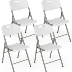 Klappstühle 4er Set Gaststühle mit Metallrahmen und Tragegriff für Partys Weiß