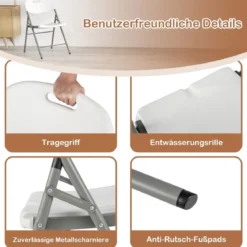 Klappstühle 4er Set Gaststühle mit Metallrahmen und Tragegriff für Partys Weiß