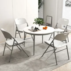 Klappstühle 4er Set Gaststühle mit Metallrahmen und Tragegriff für Partys Weiß