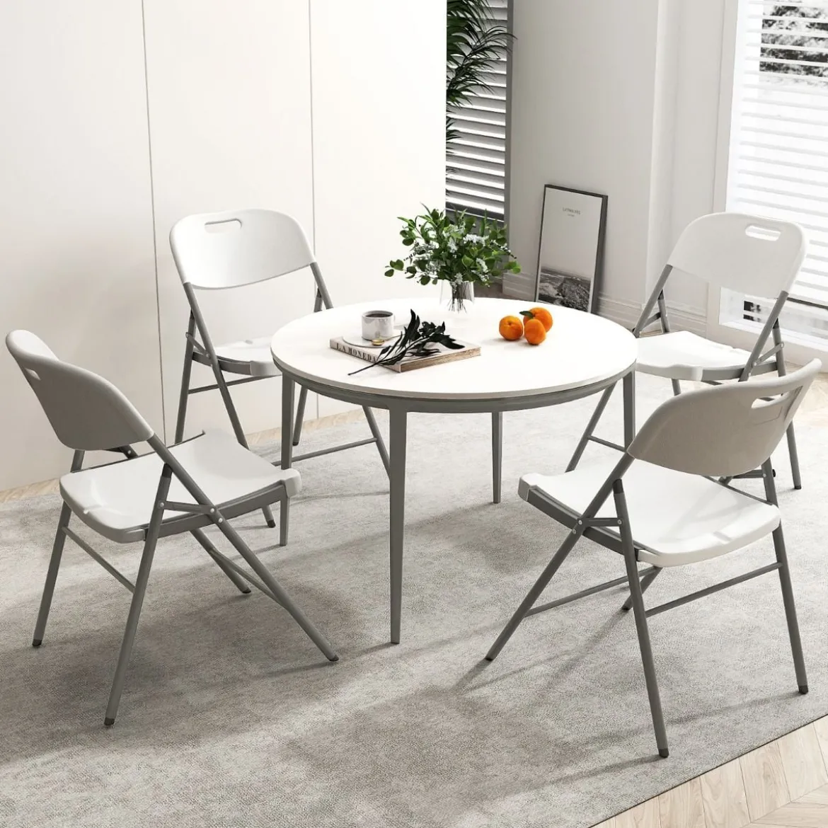 Klappstühle 4er Set Gaststühle mit Metallrahmen und Tragegriff für Partys Weiß