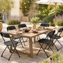 Klappstühle 4er Set Wetterfeste Gartenstühle mit Metallrahmen bis 150kg Kunststoff Balkonstühle Schwarz