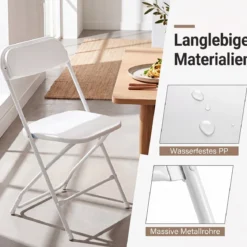 Klappstühle 4er Set Wetterfeste Gartenstühle mit Metallrahmen bis 150kg Kunststoff Balkonstühle Weiß