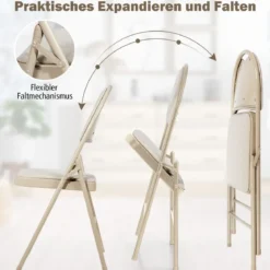 4 Klappstühle tragbare Metallstühle mit gepolstertem Sitz gepolsterte Stühle für Zuhause Beige/Grau