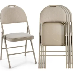 4 Klappstühle tragbare Metallstühle mit gepolstertem Sitz gepolsterte Stühle für Zuhause Beige/Grau