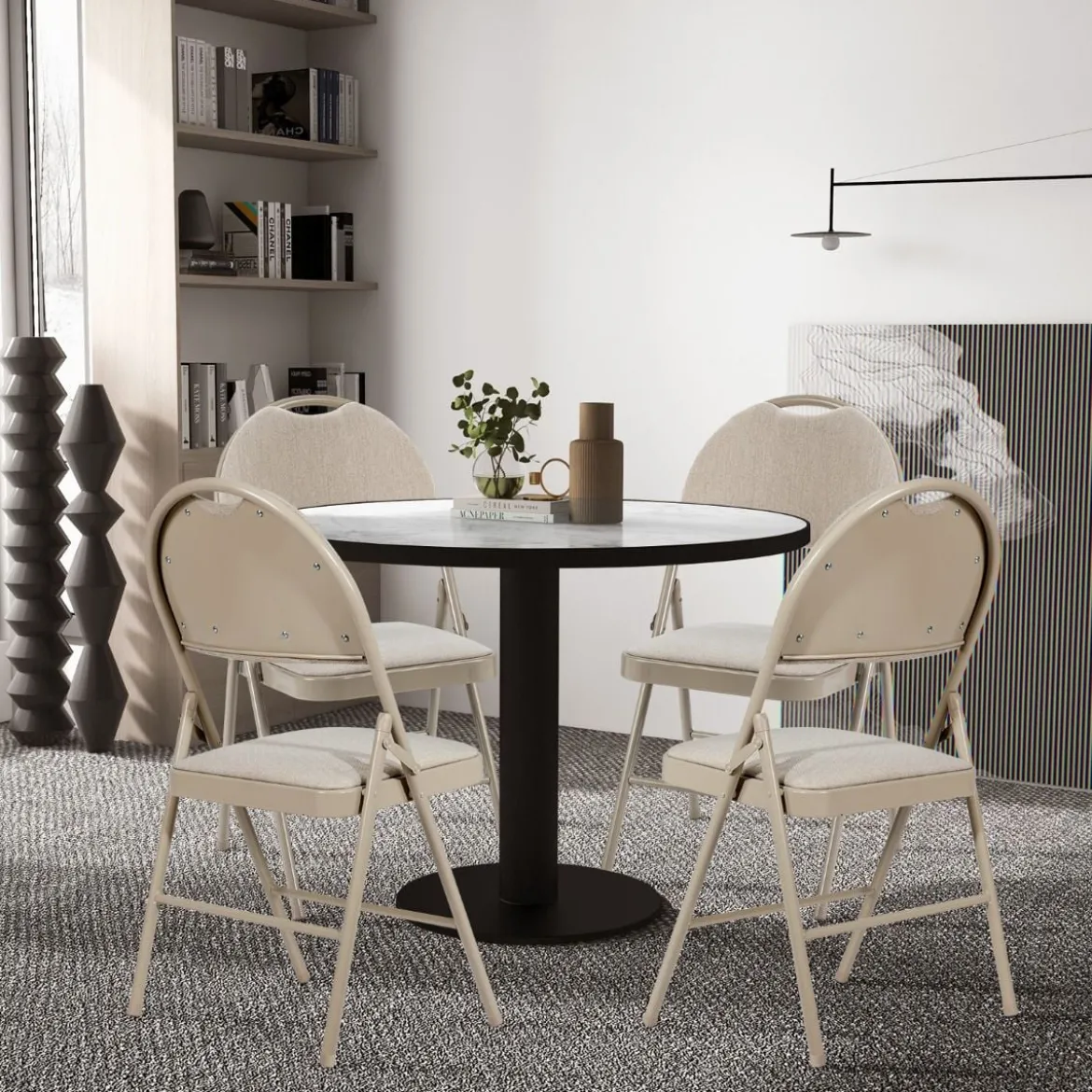 4 Klappstühle tragbare Metallstühle mit gepolstertem Sitz gepolsterte Stühle für Zuhause Beige/Grau