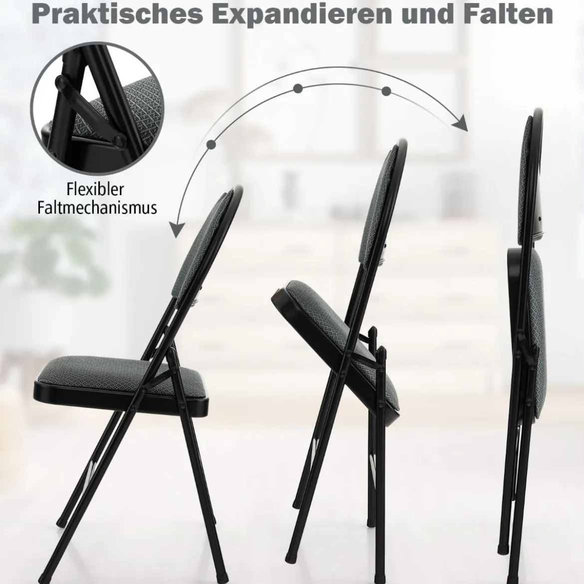 4 Klappstühle tragbare Metallstühle mit gepolstertem Sitz gepolsterte Stühle für Zuhause Beige/Grau